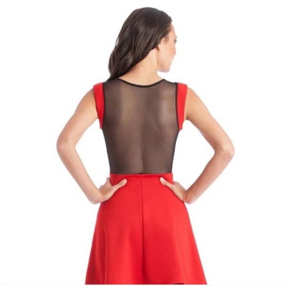 GUESS red flared dress w mesh detailing - Picture 2 of 7